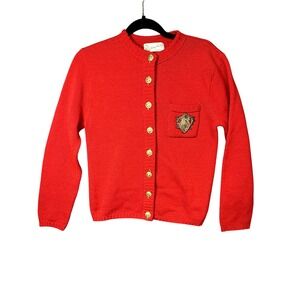 Vintage Sidney Gould Sweater Womens Small Red Wool Cardigan Crest Nautical